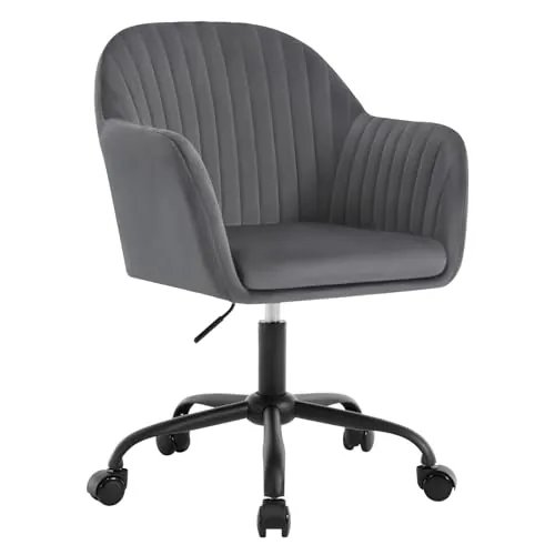 WOLTU Silla Ergonómica Escritorio, Silla Oficina Giratoria con Ruedas, Respaldo Ancho, Asiento Amplio, Altura Ajustable, Terciopelo, Gris Oscuro, BS166dgr