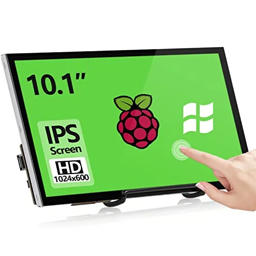 HAMTYSAN 10.1 Pulgadas Raspberry Pi Pantalla Táctil 1024x600, Pequeño Monitor HDMI Portátil con Soporte, Pantalla IPS para Raspberry Pi 400/4/3/2/Zero/B/B+ Jetson Nano Win11/10/8/7