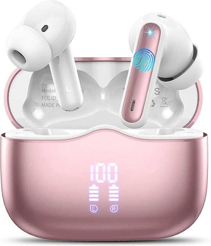 Auriculares Inalambricos Bluetooth, 2026 Auriculares Bluetooth 5.4 con ENC Reducción de Ruido, 40H HiFi Estéreo Cascos Inalambricos Bluetooth con 4 HD Mic, Pantalla LED, IP7 Impermeablem Cascos, Rosa
