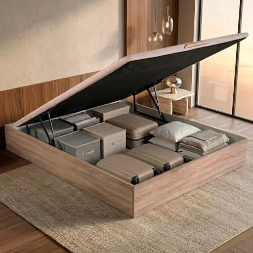 ROYAL SLEEP Canapé Abatible de Madera | 150x190 | Montaje y Retirada de Usado Incluido | Gran Capacidad | Tapa 3D Transpirable | 32 cm | Color Natural | Space Bed