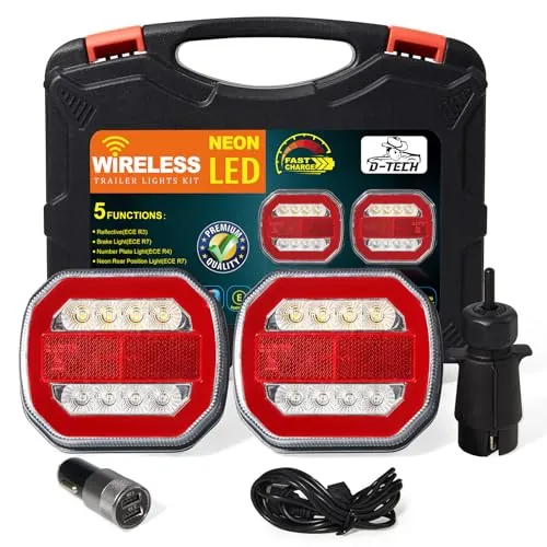 D-TECH Kit Pilotos Led Remolque Inalámbrico Magnético - Luces Traseras Homologadas con Bluetooth