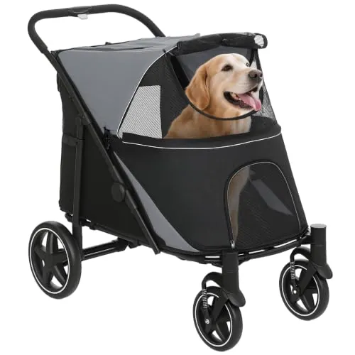 PawHut Cochecito para Perros Grandes Plegable 30 kg 112x67x100 cm Gris