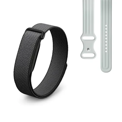 Google Fitbit Air - Pulsera de Actividad sin Pantalla con monitorización de la Actividad física - Compatible con iOS y Android - Obsidiana + Correa Deportiva de Fitbit Air - Gris Niebla, Grande