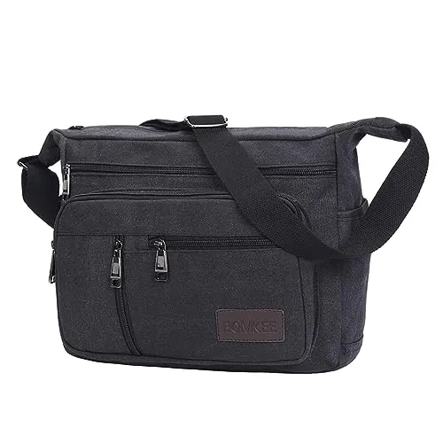 BOMKEE Bolsos Bandolera de Hombres, Bolso Hombro Grande de Lona para Portátiles, Senderismo, Trabajo y Escuela