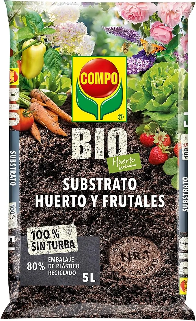 COMPO BIO Huerto Urbano Substrato Huerto y Frutales, Sin turba, Para hortalizas, frutales y plantas aromáticas, Apto para agricultura ecológica, 5 L