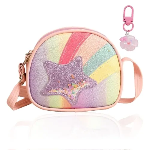 ChAusa Arcoíris MacaronBolso Niña, Color Pastel Ajustable con Cremallera Bandolera Niña, Brillante Bolsos Bandolera Mujer, para Escuela y Fiestas Diseño Princesa y Estilo Moderno