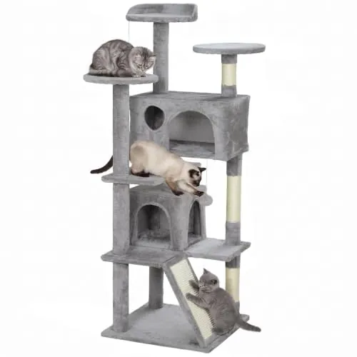 PawHut Rascador para Gatos Altura 138 cm con Postes de Sisal Gris Claro