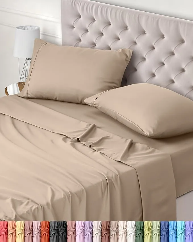 Utopia Bedding Juego de Sabanas 4 Piezas 150x200 - Poliéster Microfibra Cepillada - Oeko-Tex Certificado - Sábana Bajera, Sábana Plana y 2 Fundas de Almohada 50x75 (Cama 150, Beige)