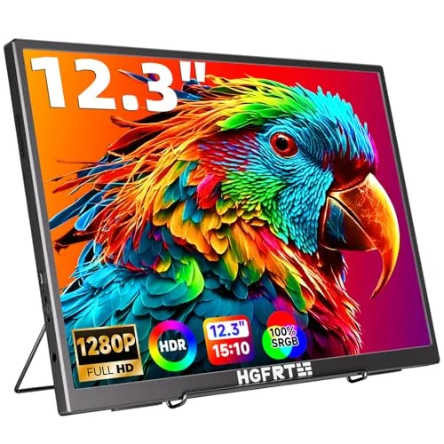 HGFRTEE Monitor portátil de 12,3 Pulgadas, FHD 1920 x 1280, 15:10, IPS antirreflejo, sRGB 100%, 60 Hz, Altavoz, USB-C, Mini HDMI, VESA, Windows/macOS, para Juegos y Trabajo