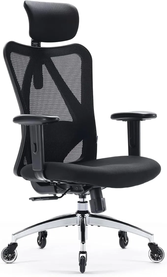 SIHOO Silla de Oficina ergonómica, Silla giratoria de Malla Transpirable, con Ruedas silenciosas Antideslizantes, Soporte Lumbar Ajustable, reposacabezas y apoyabrazos, Carga máxima 150 kg