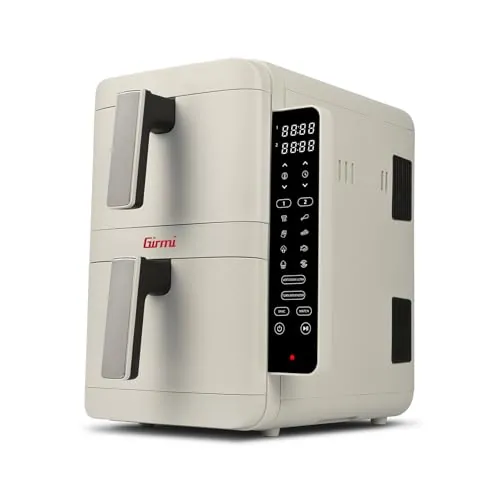 Girmi FG41 - Freidora de aire "Ecofrit Dual", 2400 W, contenedores y bandejas antiadherentes, 9 programas, pantalla digital, libro de recetas incluido, blanco