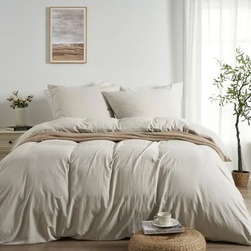 Duvetnova Funda Nórdica Cama 150 Lino, Microfibra Prelavada Súper Suave Tacto Algodón, Certificación Oeko-Tex, 1 Funda 240x220 + 2 Almohadas 50x80 cm