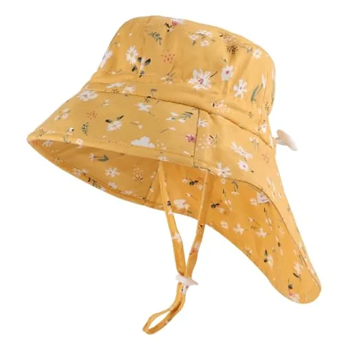 LACOFIA Gorro Proteccion Solar Bebé Sombrero Sol de Algodón Verano Niña Visera Ajustable para Playa/Piscina Amarillo 6-18 Meses