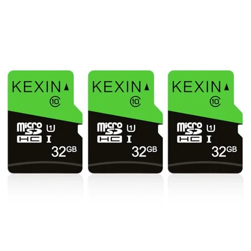 KEXIN Micro SD Tarjeta Memoria de 32GB, MicroSDHC Tarjeta hasta 70 MB/s de Alta Velocidad, TF Tarjeta UHS-1, Class10 [3 Pack * 32GB] para Movil, Tableta, Cámara y Drones(Verde Negro)