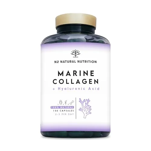 Colageno con Magnesio y Acido Hialuronico. Vitamina C. 150 Cápsulas Suministro 75 días. Alta Concentración. Cuidado de Articulaciones, Piel y Huesos. Colágeno Marino PEPTAN. CE.N2 Natural Nutrition