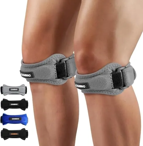 CAMBIVO Rodillera Adjustable x2, Cinta Rotuliana, Rodilleras Menisco y Ligamento con Correa para Tendón Rotuliano, Correr, Saltar, Gym, Alivio de la Tendinitis, Estabilización de la Articulación