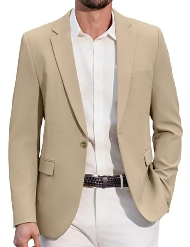 COOFANDY Hombres Blazer Sporty Casual Chaqueta 1 Botón Traje Blazer Caqui L | S-4XL, Blazer Hombre, Traje Chaqueta Hombre, Negocios Casual