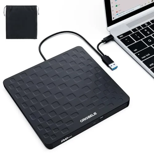 ORIGBELIE Grabadora CD DVD Externa, Ultra Delgado 13mm Unidad CD DVD +/-RW