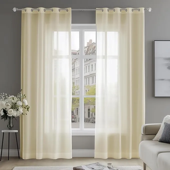 Deconovo Visillos Blancos Cortina Translucida Salón Infantiles para Ventanas Dormitorio para Habitacion con Ojales Piezas 140x245cm Beige