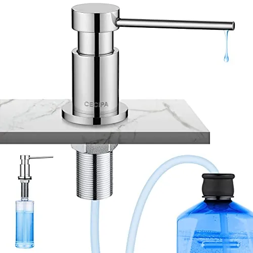 CECIPA Dispensador de jabón empotrable para Cocina, dispensador de jabón para Fregadero con Botella de 300 ml y Manguera de extensión de 1.2 m, Bomba giratoria de 360°, Cromo