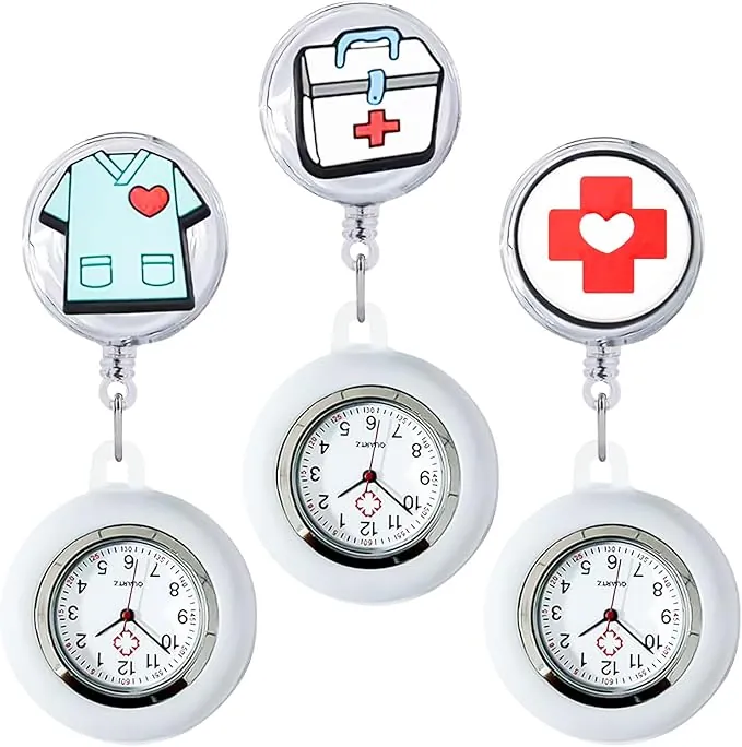 Reloj de Enfermera Con Clip - 3 Unidades, Funda de Silicona Elástica, Luminoso, Para Mujer, Reloj de Bolsillo