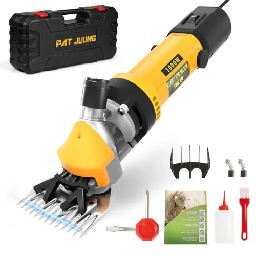 PAT JUUMG 1000W Esquiladora Ovejas, Máquina de Esquilar Ovejas Eléctrica Profesional 3700 RPM con 6 Velocidades Ajustables, Esquiladora de Ovejas con Estuche de Transporte y 2 Peines de Distancia