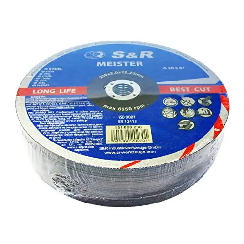 S&R Discos Corte Metal 230 x 2 mm. Radial de corte Metal Hierro Acero. Juego 25 discos para amoladora ángular. Made in EUROPA