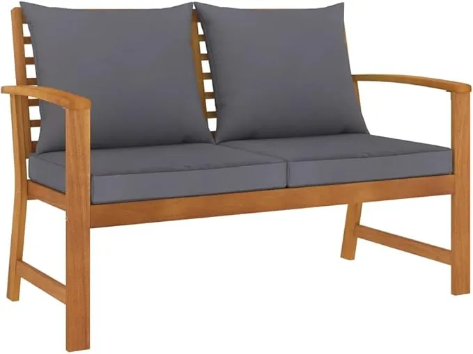 vidaXL Banco de Jardín 120 cm Cojines Patio Exterior Aire Libre Decoración Recibidor Asiento Silla Duradero Estable Gris Oscuro Madera Maciza Acacia