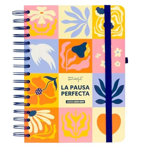 Mr. Wonderful - Agenda escolar 2026-2027 Diaria con Espiral y Pegatinas – Planificador Diario Completo Septiembre 2026 a Agosto 2027 con Extras, Regla, Bolsillo y Organización – La pausa perfecta