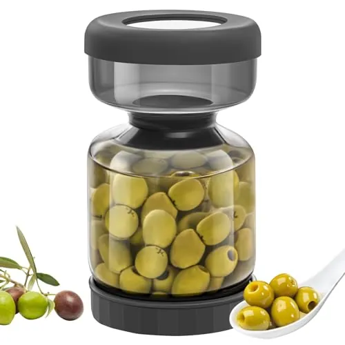 WhiteRhino Tarro de pepinillos con colador Flip,1L Recipiente de para pepinillos con doble a prueba de fugas,Tarro de cristal separador de jugo de pepinillos Flip Pickle y Olive Hourglass Jar(Gris 1L)
