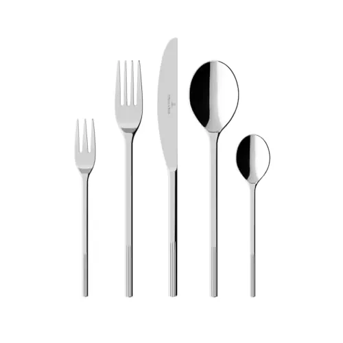 Villeroy & Boch – Afina set de cubiertos, 30 piezas, dimensiones: aprox. 44 x 29 x 6,5 cm, apta para lavavajillas, cubiertos de acero inoxidable pulido de alto brillo