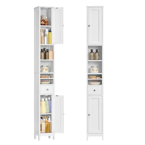 VASAGLE Armario Alto de Baño, con Estantes Ajustables, Cajón