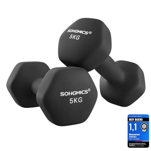 SONGMICS Mancuernas Hexagonales, 2 x 5 kg Non-slip Dumbbells Set