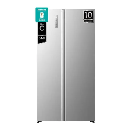 Hisense RS3P558NEIC - Frigorífico Americano Total No Frost, 544L, 179cm, Congelamiento Rápido, Alarma Puerta Abierta, Balconera XXL, Gran Cajón, Display en Puerta, Inverter, LED, Inox