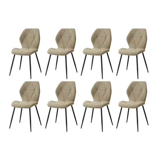 GrandCA HOME Juego de 8 Sillas de Comedor, Sillas de Comedor Tapizadas, Sillas de Cocina Nórdicas, Sillas Acolchadas con Patas de Metal, Cojines de Tela de Rombos, Frijol Verde-R