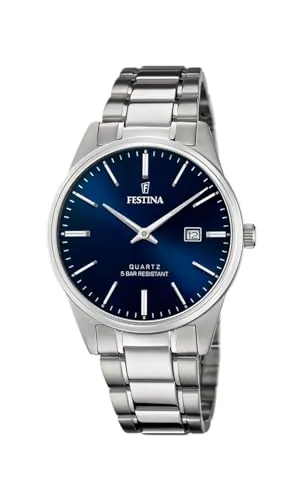 Festina Reloj Hombre Analógico de Acero Inoxidable 316l Plateado - Movimiento de Cuarzo - Calendario - Cristal Mineral de Alta Resistencia - Resistente al Agua 5 ATM F20511/3