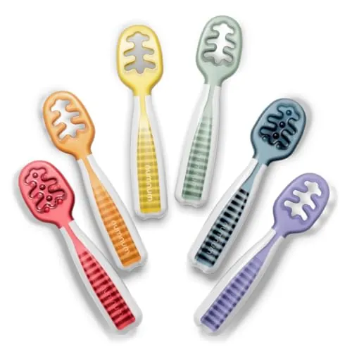 NumNum GOOtensils Cucharas Bebé Aprendizaje - Etapa 1+2 Precucharas de Silicona Bebé 6+ Meses - Autoalimentación BLW Cubiertos Bebé - Baby Led Weaning - Libre de BPA - Pack 6 (Arcoíris)