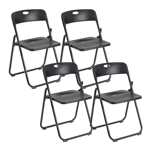 Baroni Home Silla Plegable con Estructura de Acero y PVC, Asiento Plegable Que Ahorra Espacio con Pies y Asa, para Viaje, Cocina, Salón, Dormitorio, 74x43x49 cm, 4 Unidades, Negro