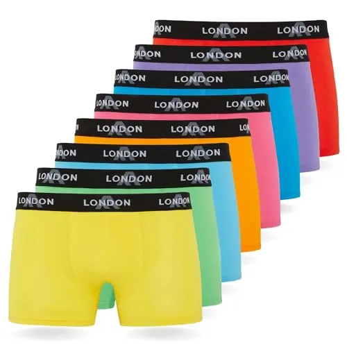 FM London - Bóxers para hombre, suaves, ropa interior elástica para uso diario paquete de 4/8, Surtido de Colores Neón (Pack de 8), XXL