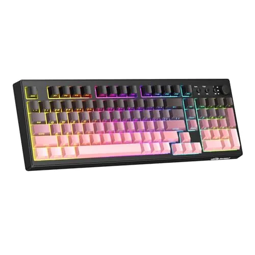 ZIYOU LANG K100 Teclado Gaming Inalámbrico 3 Modos con Perilla 102 Teclas | Bluetooth 2,4G Cableado, Teclado de Membrana, Teclas PBT Degradadas, Retroilum. RGB, Batería 4000mAh, PC Mac, Mora