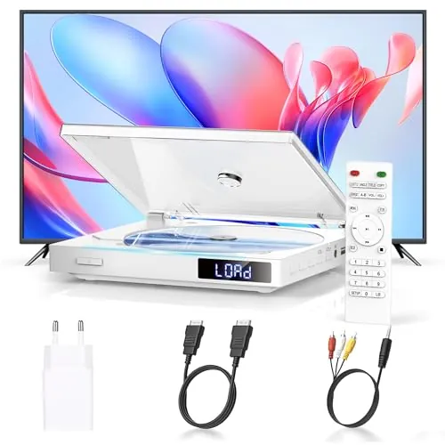 Reproductor de DVD Mini HDMI, DVD Player sin restricción Regional para Smart TV con escalado HDMI 1080P, Salida HDMI y AV, reproducción USB, Mando a Distancia Incluido