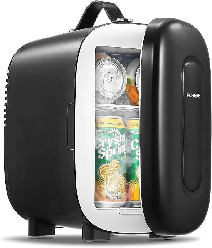 FOHERE Mini Nevera 5 Litros / 6 Latas | CA+CC | Silencioso Portátil | Enfriar y Calentar | Nevera pequeña para dormitorios, coches, oficinas, cuidado de la piel, viajes (Negro)