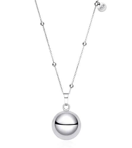 Dada Gioielli - Collar Campana Llamador de Ángel para Embarazada, Cadena de Acero Inoxidable Estilo Rosario para Mujer, Joya Sonora Porta Suerte para Mamá y Bebé, 110cm