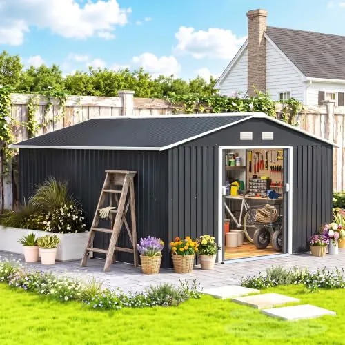 Outsunny Caseta de Jardín Exterior 12,4 m² 340x386x200 cm Gris Oscuro