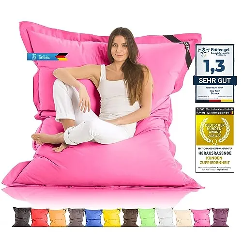 Grande Puff XXL Silla para Interior y Exterior Bean-Bag de Sala de Estar, balcón, jardín, Bolsa de Frijoles 400L Silla Gigante Puf niños y Adultos 180 x 140cm (Nylon, Rosa)