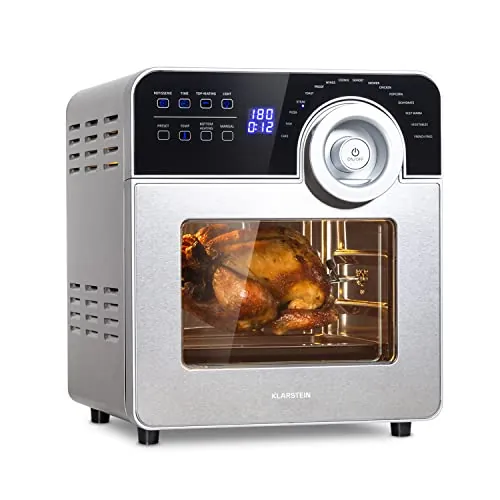 Klarstein AeroVital Cube Chef - Freidora de Aire, Airfryer 1700 W, Pantalla Tactil, 16 Programas, 50-220 C, 14 L, Inicio Diferido aprox. 10 h, Tecnologia DuoHeating, Acero Inoxidable, Plata