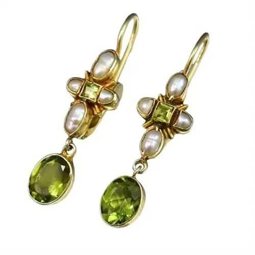 Delicados aretes de compromiso para mujer, joyería elegante de perlas de imitación con circonita cúbica verde, 5 cm, Latón, Circonia cúbica