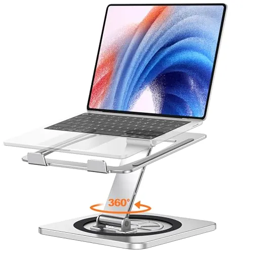 EOIWUY Soporte Portátil, Giro 360°, Aleación Aluminio, para MacBook 10-16" | Estructura Robusta, Diseño Ergonómico, Ajustable Altura e Inclinación, Plegable, Ventilación, Soportes para Tablets