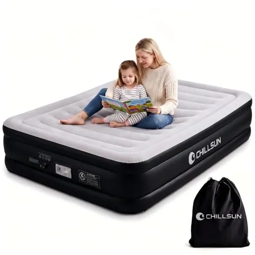 CHILLSUN Colchón de aire doble 190 x 135 x 46 cm, cama de aire para 2 personas con bomba de aire eléctrica integrada, cama de invitados autoinflable para camping, viajes y casa