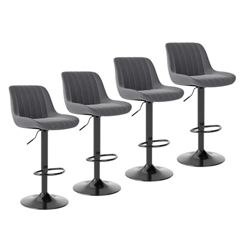 Youhauchair Taburetes Altos de Cocina Juego de 4, Taburete de Bar Giratorios de Altura con Respaldo, Taburete Alto Ajustable de Cuero PU, Taburete Cocina Moderna, Gris Oscuro
